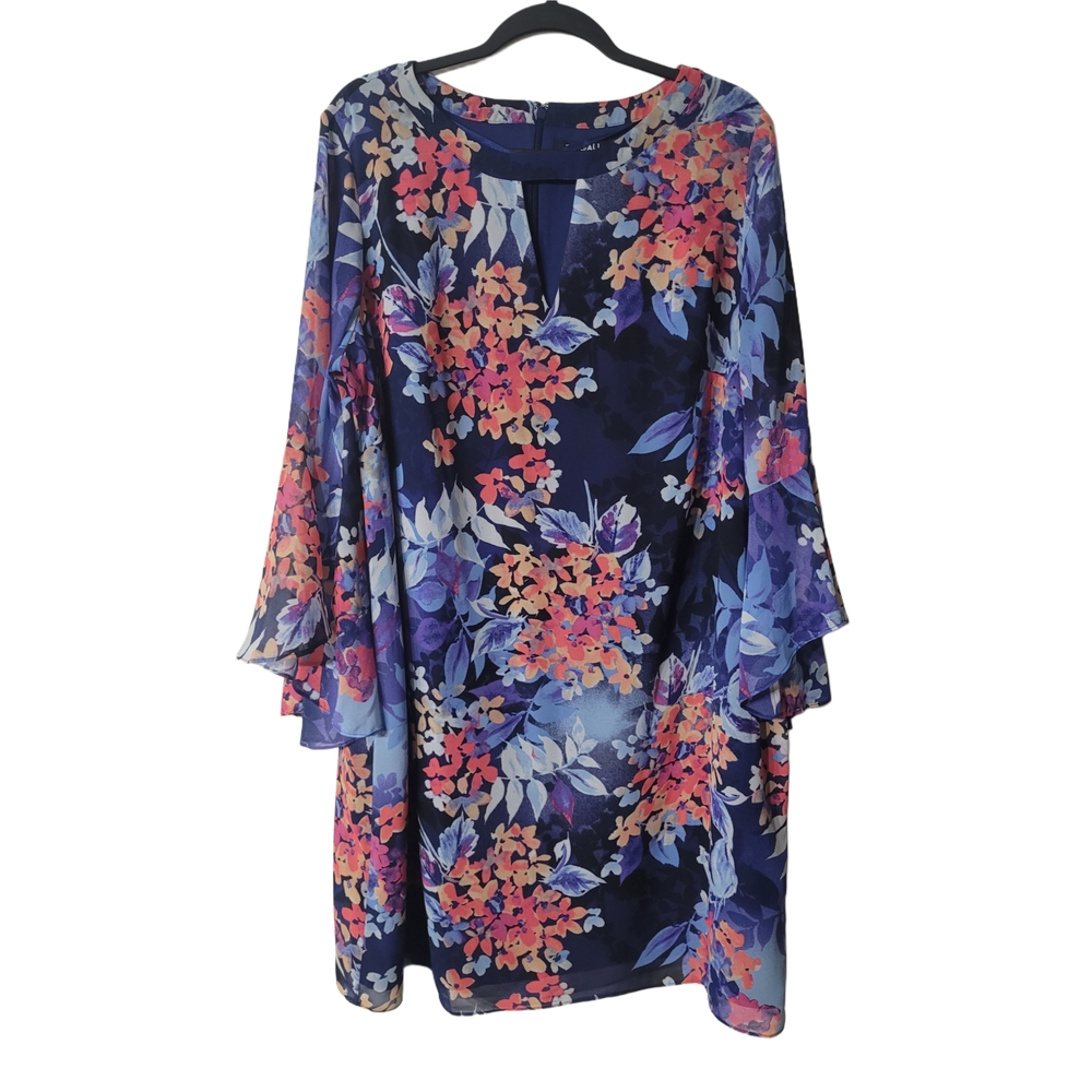 Roz & Ali Floral Midi Dress - Blue and Pink Size 18
